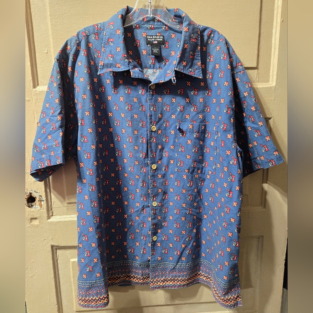 Polo Jeans Co. Ralph Lauren 100% Cotton Button Front Short Sleeve Shirt